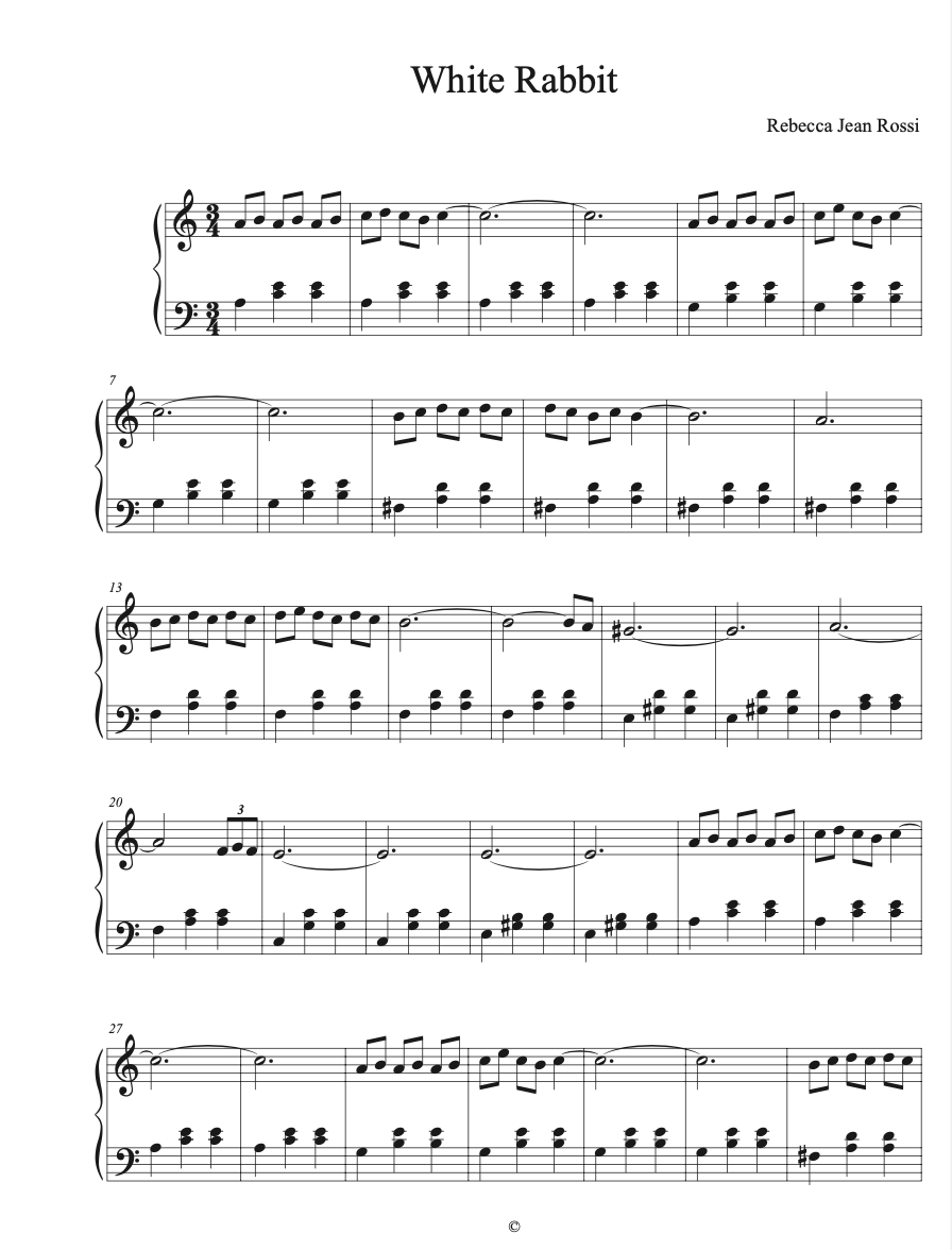 White Rabbit Sheet Music (Digital Download) – Rebecca Jean Rossi, Composer